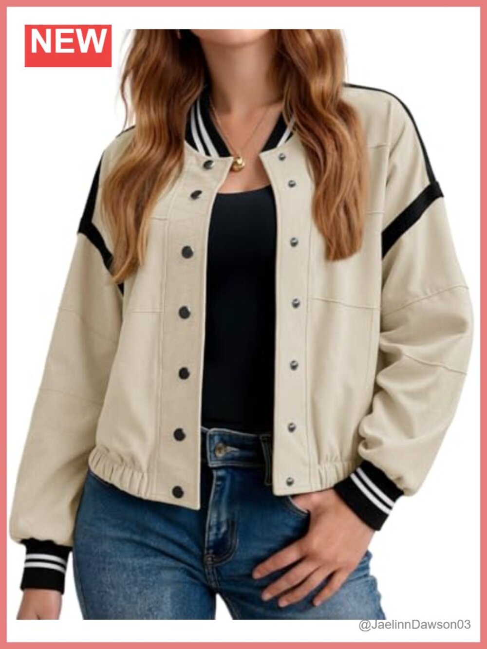 Womens Cropped Utility Bomber Jacket with Pockets Button Front Striped Trim